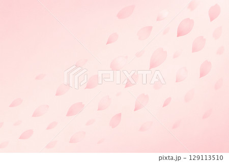 春風に舞う桜の花びらと淡いピンク背景、優しく舞う桜の花びらが印象的な春の背景、淡いグラデーションに桜 129113510