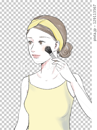 Illustration material: Woman applying makeup Illustration material: Woman applying makeup 129113567