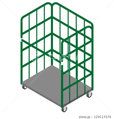 緑のカゴ台車のイラスト 緑のカゴ台車のイラスト 129113570