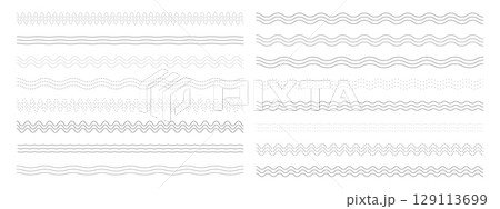 Abstract corrugated wave borders. Minimalist wavy line design elements. 129113699