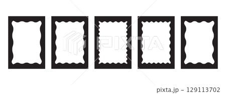 Different rectangle frames with wiggly edges set. Trendy curved frame box. Modern graphic template. 129113702