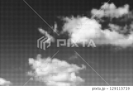 Halftone clouds with vintage dot effect. Vintage pop art style with dotted texture. 129113719