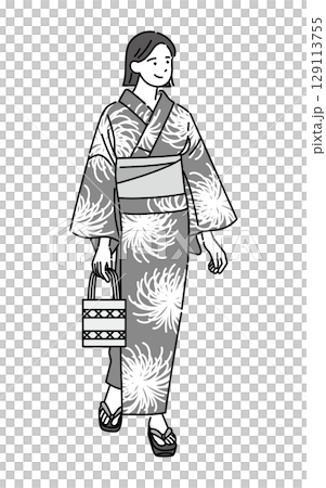 浴衣で出かける笑顔の女性 129113755