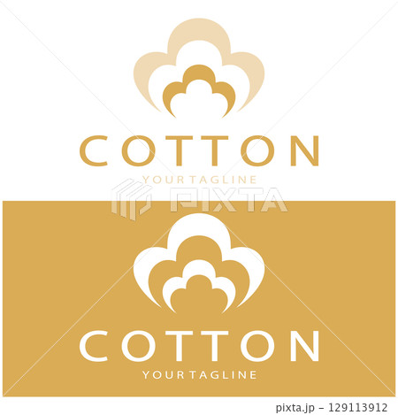 Soft natural organic cotton flower plant logo for cotton plantations, industries,business,textile,clothing and beauty,vector 129113912