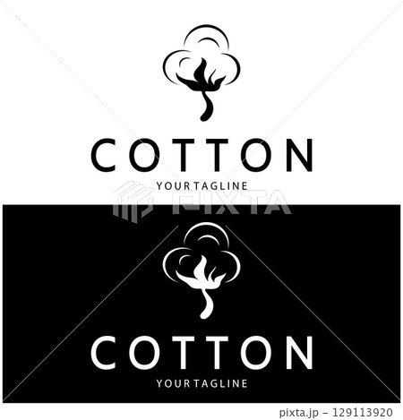 Soft natural organic cotton flower plant logo for cotton plantations, industries,business,textile,clothing and beauty,vector 129113920