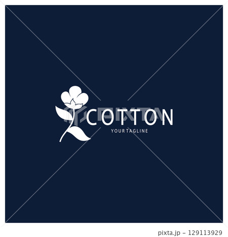 Soft natural organic cotton flower plant logo for cotton plantations, industries,business,textile,clothing and beauty,vector 129113929