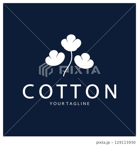 Soft natural organic cotton flower plant logo for cotton plantations, industries,business,textile,clothing and beauty,vector 129113930