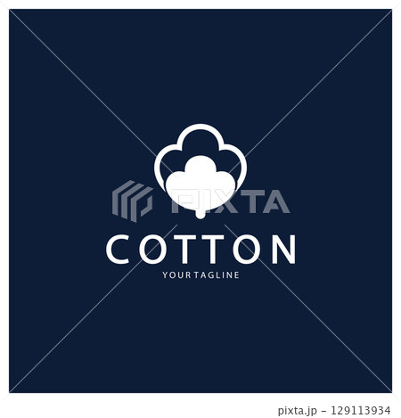 Soft natural organic cotton flower plant logo for cotton plantations, industries,business,textile,clothing and beauty,vector 129113934
