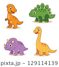 Cute Cartoon Dinosaurs. Cartoon Dinosaur Character Set Isolated on White Background. 129114139