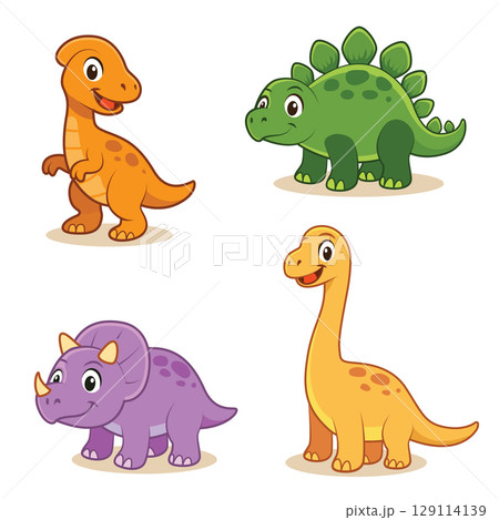 Cute Cartoon Dinosaurs. Cartoon Dinosaur Character Set Isolated on White Background. 129114139