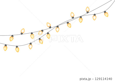 Decorative light bulbs, festival light bulbs isolated on white background. Yellow lights. 129114140