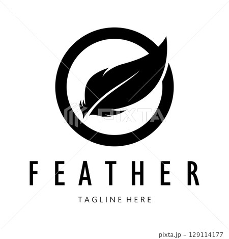 Feather logo, feather pen logo, law firm feather logo vector simple design 129114177