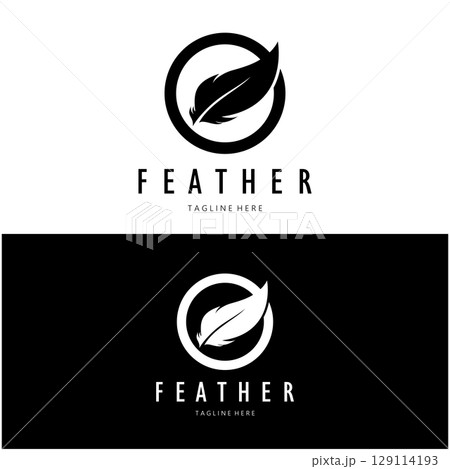 Feather logo, feather pen logo, law firm feather logo vector simple design Feather logo, feather pen logo, law firm feather logo vector simple design 129114193