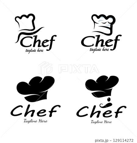 professional logo chef or kitchen chef hat.for business,home cook,and restaurant chef.bakery,vector professional logo chef or kitchen chef hat.for business,home cook,and restaurant chef.bakery,vector 129114272