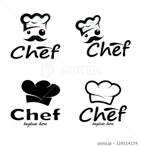 professional logo chef or kitchen chef hat.for business,home cook,and restaurant chef.bakery,vector 129114274