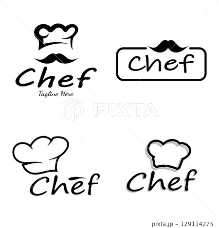 professional logo chef or kitchen chef hat.for business,home cook,and restaurant chef.bakery,vector 129114275