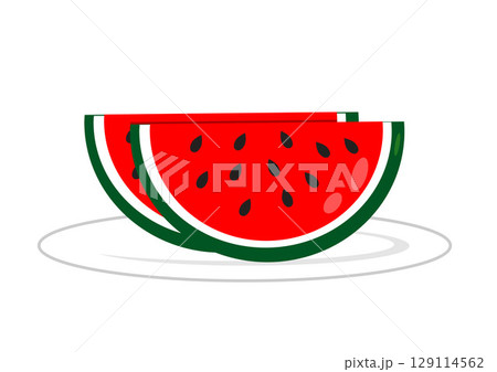 カットされてお皿にのったスイカのイラスト 129114562