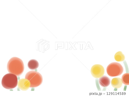 赤や黄色やピンクの花畑のフレームイラスト 129114589