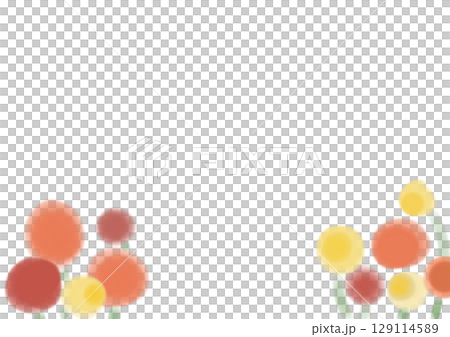 赤や黄色やピンクの花畑のフレームイラスト 129114589