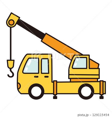 黄色いクレーン車のイラスト 黄色いクレーン車のイラスト 129115454