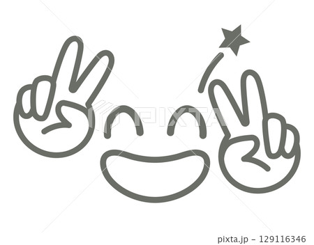 笑顔とダブルピースのイラスト 笑顔とダブルピースのイラスト 129116346