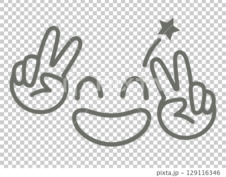 笑顔とダブルピースのイラスト 笑顔とダブルピースのイラスト 129116346