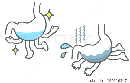 元気な胃と疲れた胃のイラスト 元気な胃と疲れた胃のイラスト 129116347