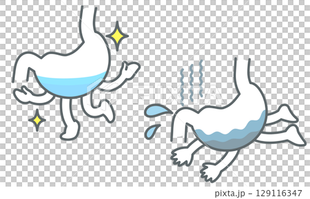 元気な胃と疲れた胃のイラスト 元気な胃と疲れた胃のイラスト 129116347