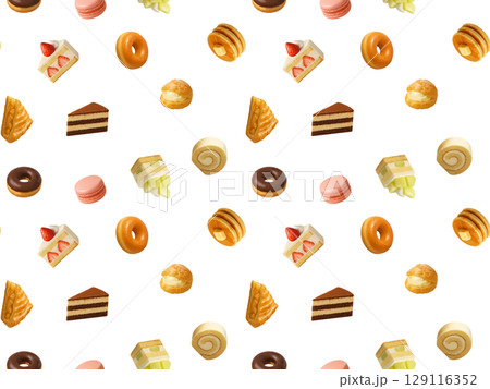 洋菓子のシームレスパターン(小) B-1' 洋菓子のシームレスパターン(小) B-1' 129116352
