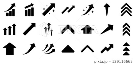 矢印 アイコン 成長 上がる 上昇 黒	 129116665