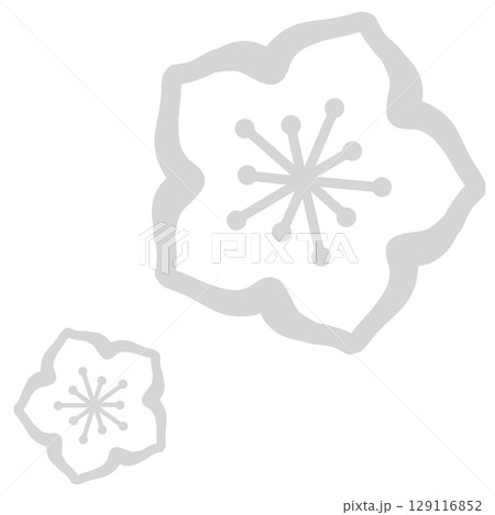 グレーのシンプルな二つの花のイラスト グレーのシンプルな二つの花のイラスト 129116852