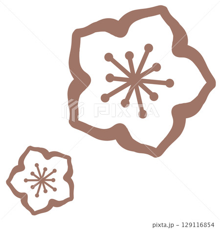 薄い茶色のシンプルな二つの花のイラスト 129116854