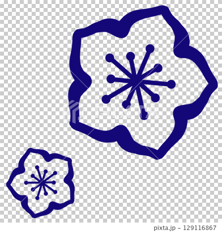 A simple illustration of two flowers in dark blue A simple illustration of two flowers in dark blue 129116867