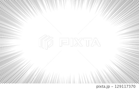 楕円形に囲んだ細い集中線のフレーム 129117370