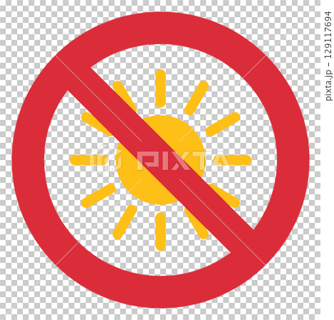Icon illustration of direct sunlight prohibition mark Icon illustration of direct sunlight prohibition mark 129117694