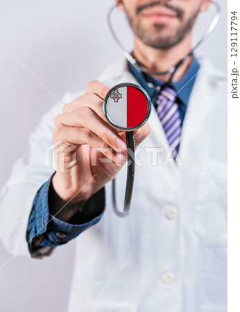 Malta health and medical insurance concept. Malta healthcare system, doctor holding stethoscope 129117794