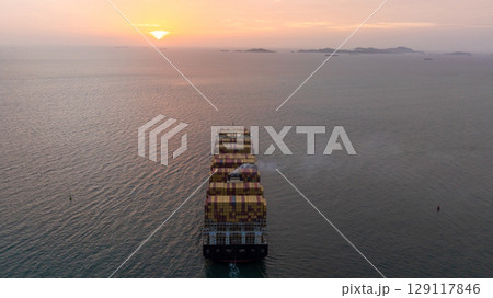 Container ship cargo freight shipping international sunset, Global business freight shipping import export logistic transportation container ship, Container ship cargo sea freight container ship. 129117846