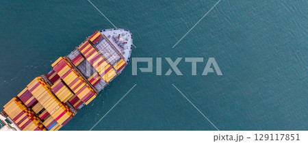 Aerial view container ship cargo freight shipping international, Global business freight shipping import export logistic transportation container ship, Container ship cargo sea freight container ship. 129117851