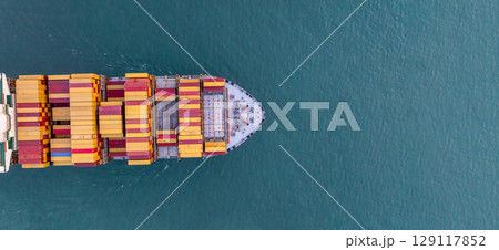 Aerial view container ship cargo freight shipping international, Global business freight shipping import export logistic transportation container ship, Container ship cargo sea freight container ship. 129117852