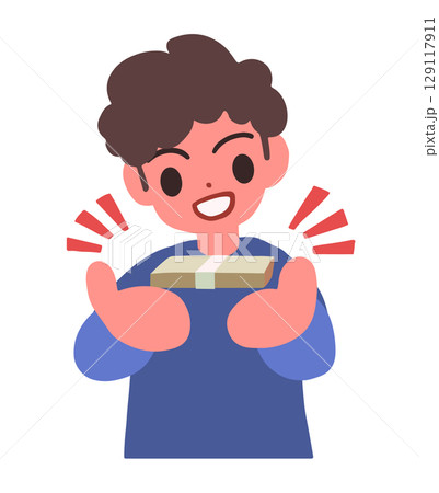 大金を得る男性のデフォルメイラスト 129117911
