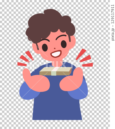 大金を得る男性のデフォルメイラスト 129117911