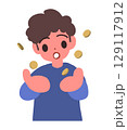 小銭を得る男性のデフォルメイラスト 小銭を得る男性のデフォルメイラスト 129117912
