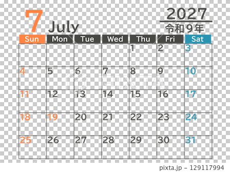 2027 年 7 月日本節慶彩色月曆(週日開始) 2027 年 7 月日本節慶彩色月曆(週日開始) 129117994
