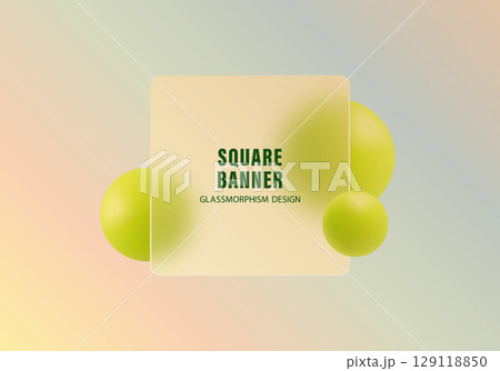 Glass panel banner with green spheres on gradient background Glass panel banner with green spheres on gradient background 129118850