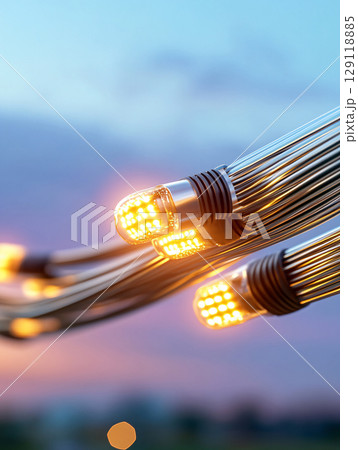 Fiber optics background with lots of light spots. vibrant light effects highlighting the futuristic technology. AI Generated. 129118885