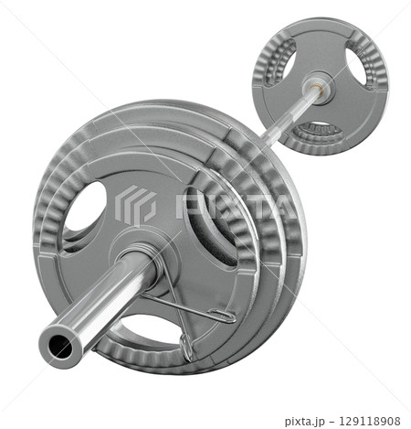 Cast Iron Olympic Adjustable Barbell, weightlifting gym equipment, side view 129118908