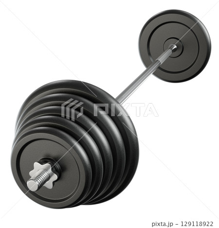 Cast Iron Black Adjustable Barbell, weightlifting gym equipment, side view Cast Iron Black Adjustable Barbell, weightlifting gym equipment, side view 129118922