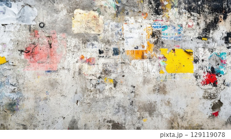 Urban grunge texture, Wall with torn paper, posters, and graffiti 129119078