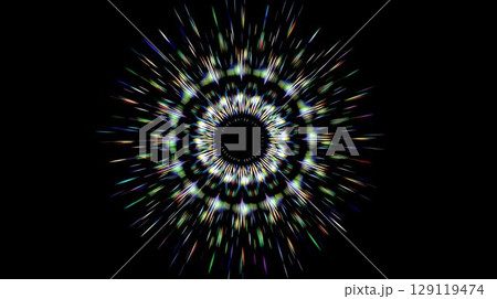 Circular Starburst Pattern with Vibrant Colorful Light Trails 129119474