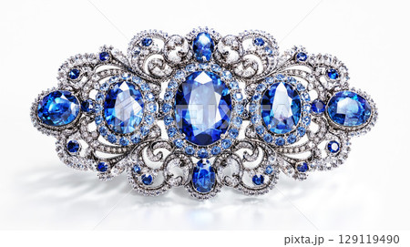 ブルーサファイアとダイヤモンドが輝くブローチ 129119490
